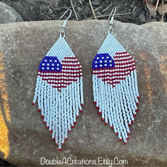 Heart Flag Beaded Earrings, New, Handmade by Me - Picture 13 of 13